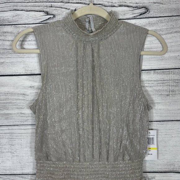 NWT MSK Petites Metallic Silver Gold Knee Cocktail Party Tiered Dress Sz… - Picture 3 of 15